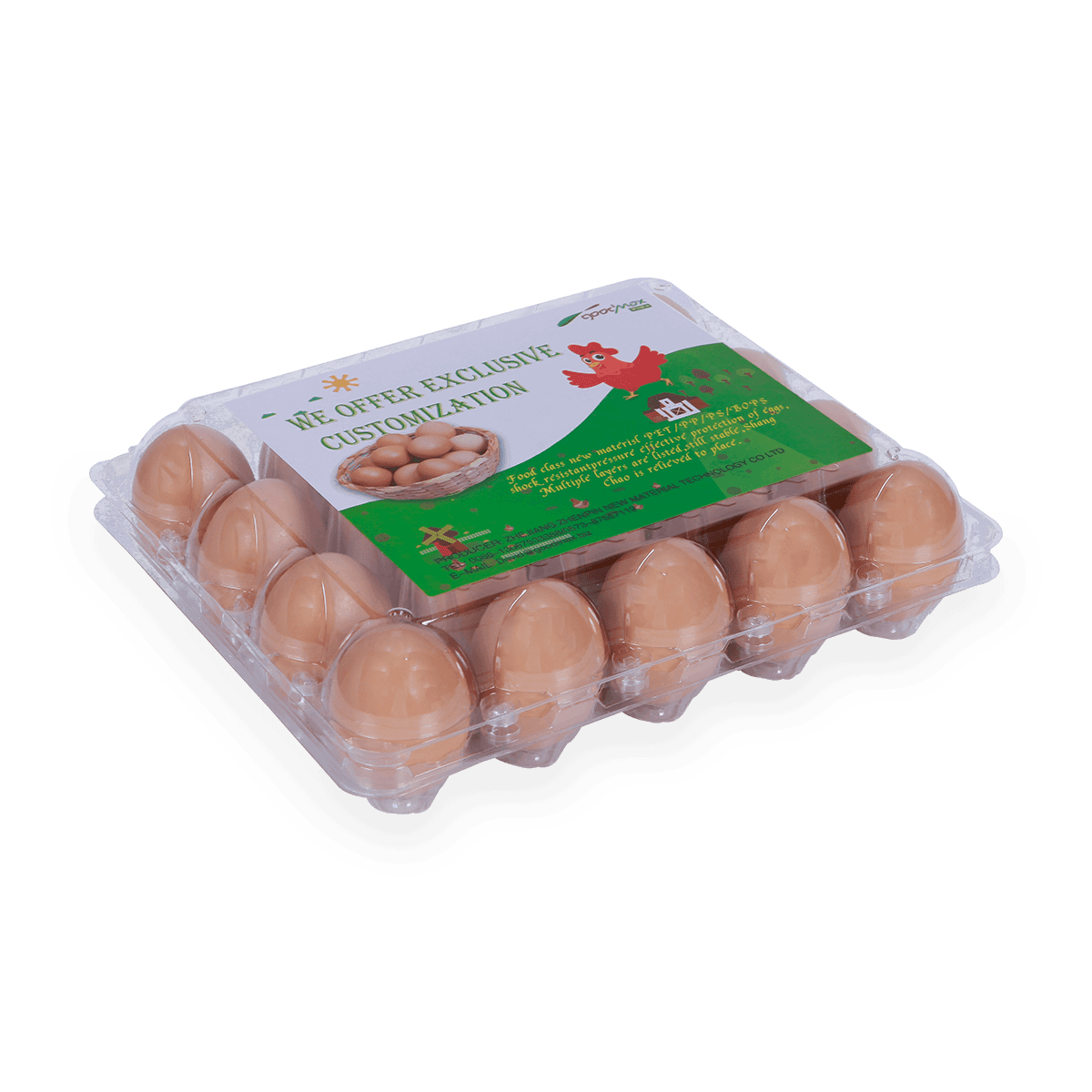 100%可回收的6 12 18 20 24 25个槽的带标签的塑料蛋托