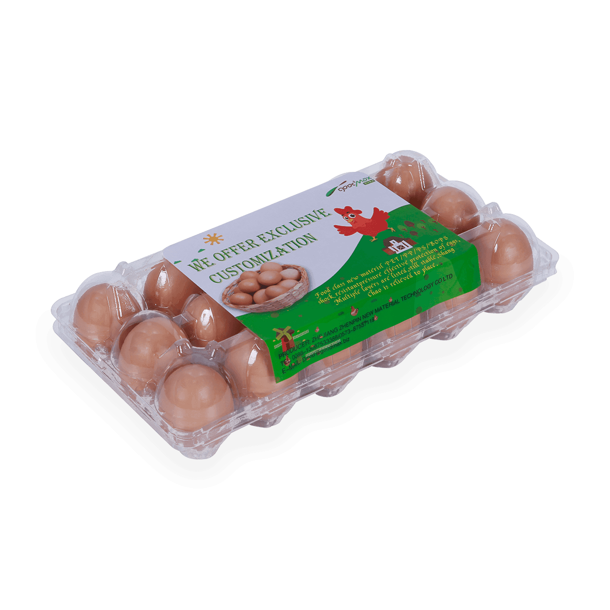 100%可回收的6 12 18 20 24 25个槽的带标签的塑料蛋托