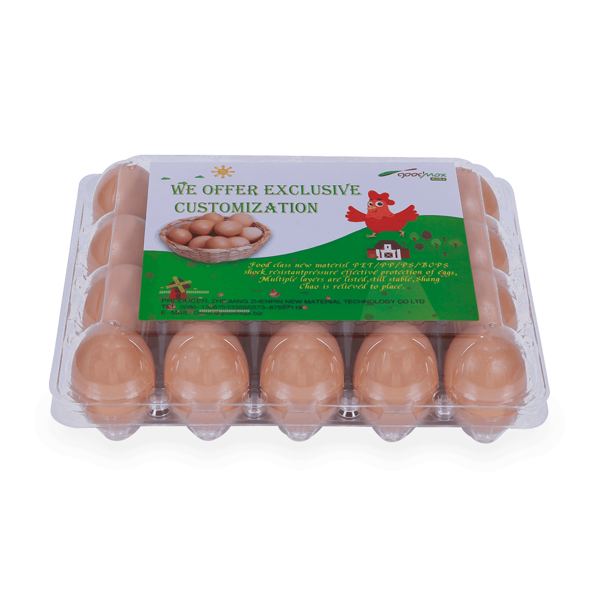 100%可回收的6 12 18 20 24 25个槽的带标签的塑料蛋托