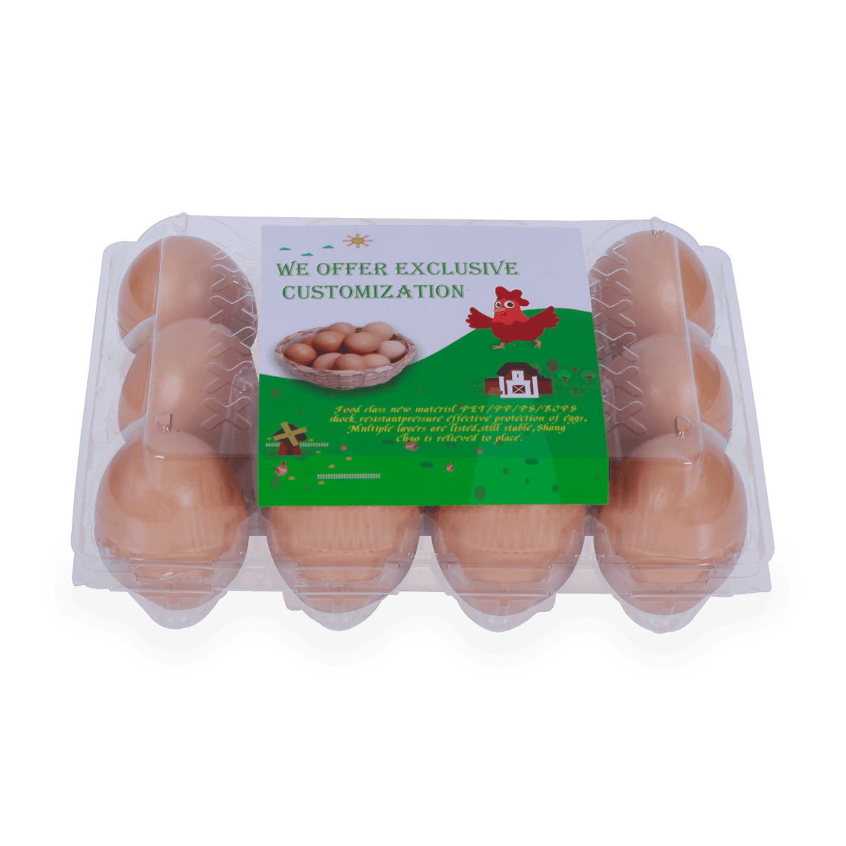 100%可回收的6 12 18 20 24 25个槽的带标签的塑料蛋托