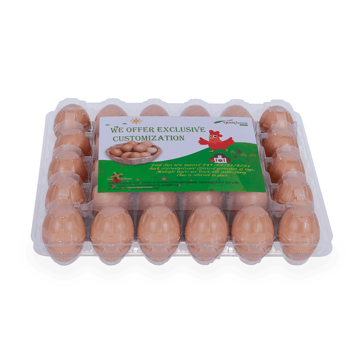 100%可回收的6 12 18 20 24 25个槽的带标签的塑料蛋托