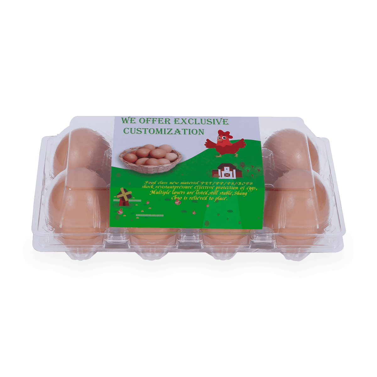 100%可回收的6 12 18 20 24 25个槽的带标签的塑料蛋托