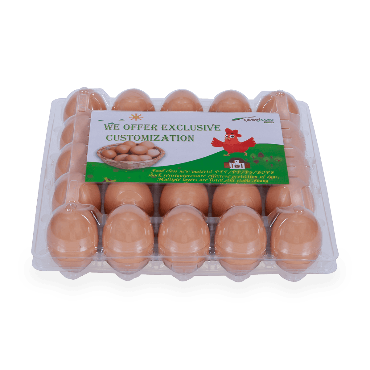 100%可回收的6 12 18 20 24 25个槽的带标签的塑料蛋托
