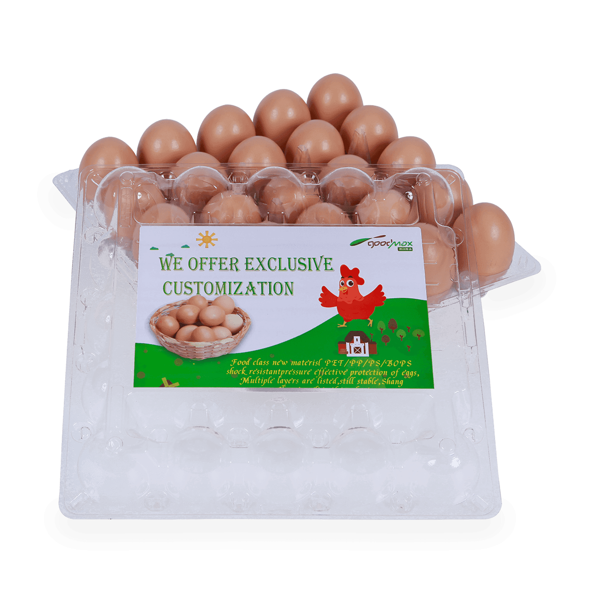 100%可回收的6 12 18 20 24 25个槽的带标签的塑料蛋托